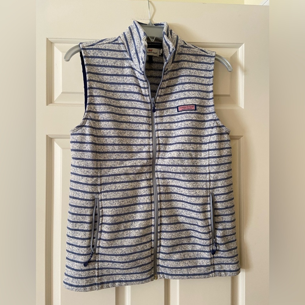 Fleece lined striped zip up vest